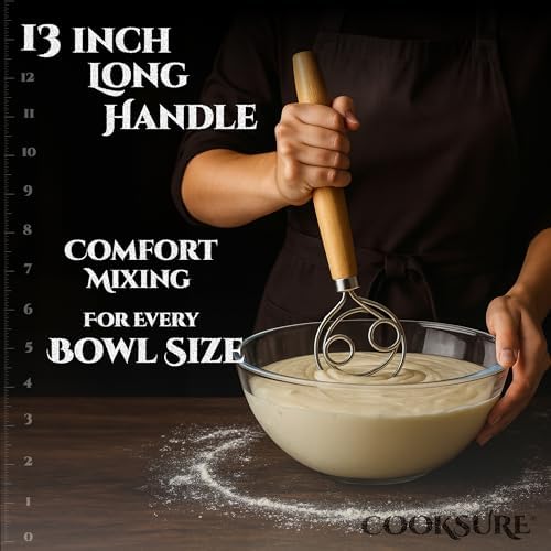 Danish Dough Whisk for Sourdough Bread – 13 Inch Bread Whisk with Wooden Handle – 304 Stainless Steel Hook for Heavy Dough Baking, Swedish Dough Whisk Tool