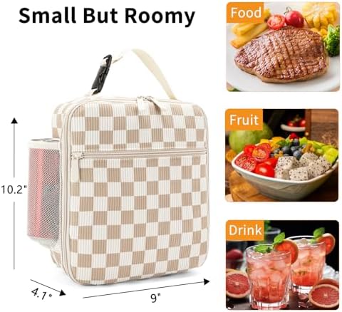 Lunch Box for Women Men Adult Insulated Lunch Bag Women Men Small Reusable Lunchbox for Work Picnic Travel (Beige-Brown Plaid)