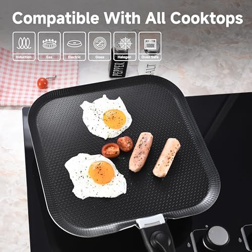 LOLYKITCH 11'' Nonstick Square Griddle Pan - Tri-Ply Stainless Steel