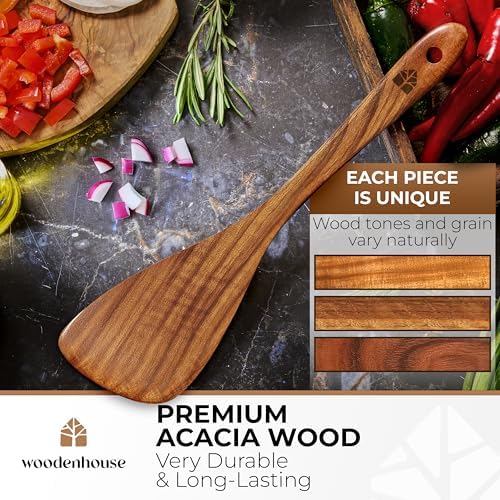 Wooden Spatula for Cooking, 12" Acacia Wood for Flipping & Frying