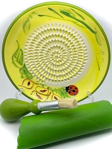 BonCera, Premium Ceramic Garlic Grater Plate Set - Yellow Ladybug