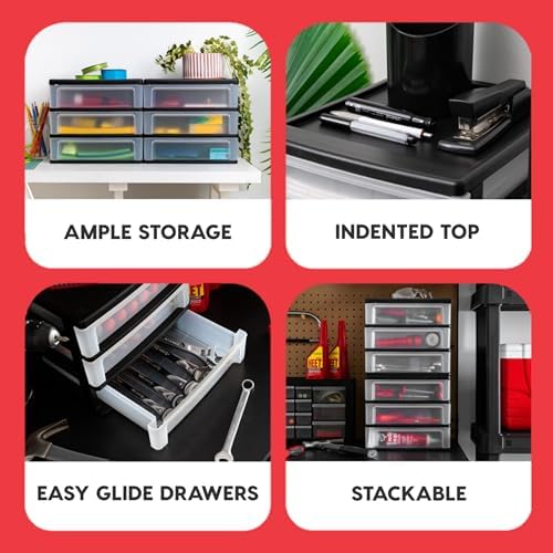 IRIS USA 3-Drawer Medium Plastic Stacking Desktop Organizer, Black