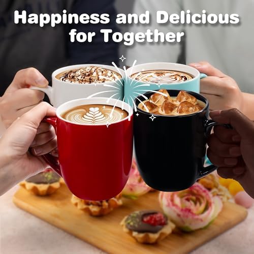 Large Ceramic Coffee Mugs Set of 6 16oz(475ml) Tea Cups Idea Gifts Black