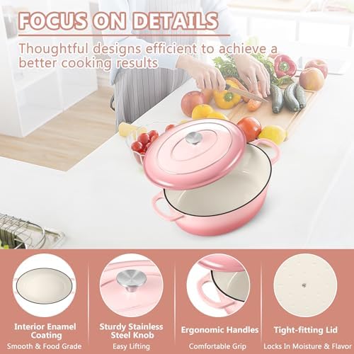 TeamFar Oval Dutch Oven, 5qt Enameled Cast Iron Dutch Oven Pot with Lid