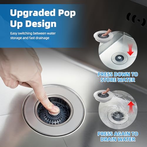 Hibbent 4 Pack 3 in 1 Kitchen Sink Drain Strainer, Metal Pop Up Stopper