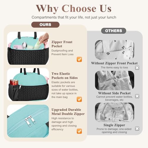 KUBYA Lunch Box for Women, Cute Grids Corduroy Insulated Lunch Bag Women Reusable Work Simple Adults Large Lunch Boxes Tote Bag Men Cooler Bag