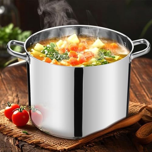 LIANYU 14 QT Stainless Steel Large Stock Pot,Heavy Stockpot with Glass Lid