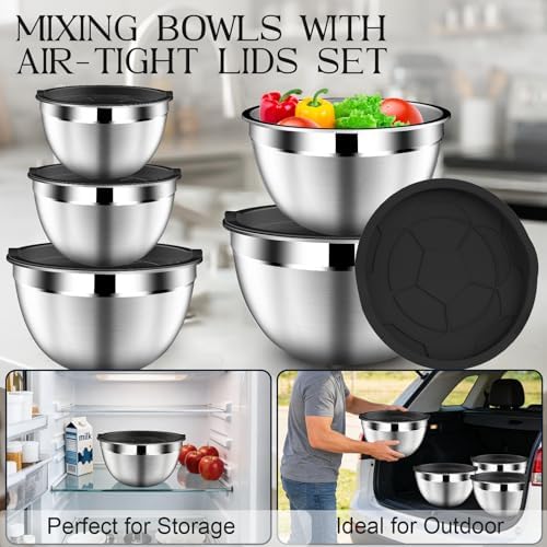 DUTZUN Mixing Bowls with Lids Set of 5, 1.5/2/2.5/3.5/4.5 Qt