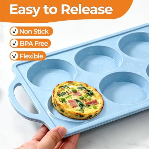 CAKETIME Muffin Top Pan Non Stick, Silicone Egg Molds for Breakfast Sandwiches 3 Inch Round Egg Baking Pan for Oven English Muffins, Whoopie Pies, Corn Bread, Tarts 2 Pack