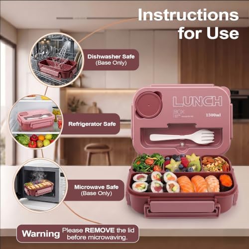 Bento Box Adult Lunch Box, Lunch Containers for Adults 44.5 Oz/5 Cup, Pink