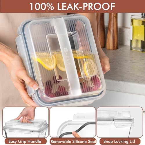 Razab 2700ml / 91Oz / 11.5 Cups Large Glass Food Storage Containers with Lids - Glass Meal Prep Containers for Roasting & Storing Leftover, Glass Lunch Container, Microwave & Oven Safe