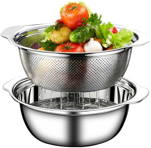 Stainless Steel Colander for Kitchen, 5 QT Rice Washer Strainer Bowl
