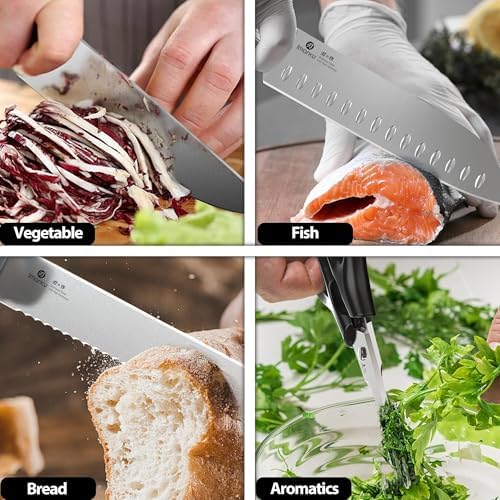 imarku 15pc High Carbon Stainless Steel Knife Set with Block & Sharpener
