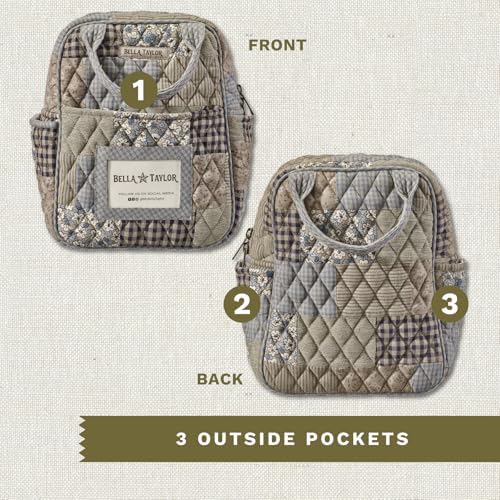 Bella Taylor Lunch Tote, Quilted Lunch Bag, Khaki Patchwork