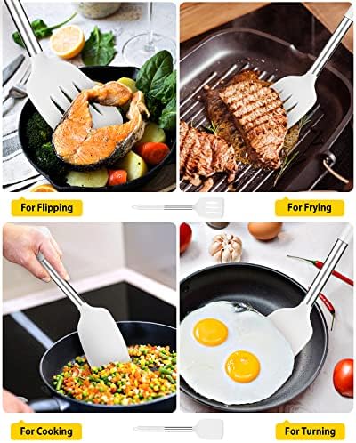 Pack of 2 Silicone Solid Turner, Non Stick Slotted Kitchen Spatulas, High Heat Resistant BPA Free Cooking Utensils, Ideal Cookware for Fish, Eggs, Pancakes(White)
