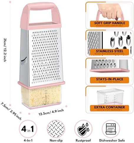 Cheese Grater With Container Box Grater Stainless Steel Kitchen Pink