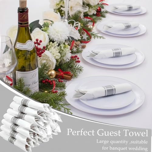 Supernal 120 Pack Silver Plastic Silverware Wrapped Cutlery Set with Napkin
