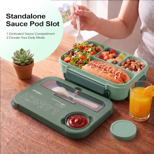 Bento Box Adult Lunch Box, Lunch Containers for Adults 44.5 Oz/5 Cup, Green