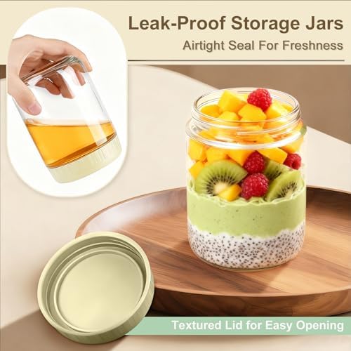 Overnight Oats Containers with Lids, 16oz Wide Mouth Mason Jars with Lids, 3 Pack Glass Jars with Airtight lid for Chia Pudding Yogurt Salad, Meal Prer Oatmeal Jars, Yellow