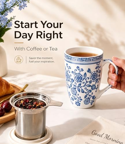 AmorArc Tea Cup With Infuser and Lid, 18oz Loose Leaf Tea Mug With Steeper