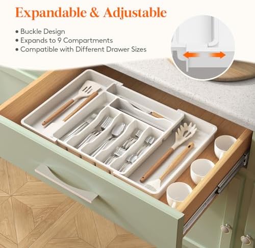 Lifewit Expandable Silverware Drawer Organizer, Kitchen Utensil Tray