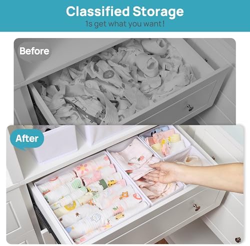 Vtopmart 12 Pack Baby Clothes Organizer, Foldable Fabric Drawer Bins, White