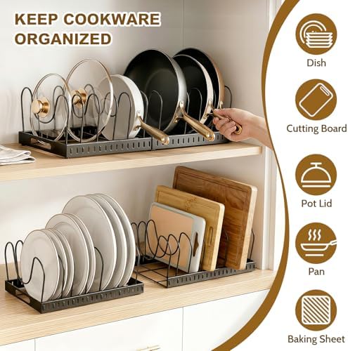 NomNest 2PACK Expandable (12"-24") Pots and Pans Organizer Under Cabinet with 32 Adjustable Dividers for Kitchen, Pot Lid Organizers Inside Cabinet, Pan Lid Holder