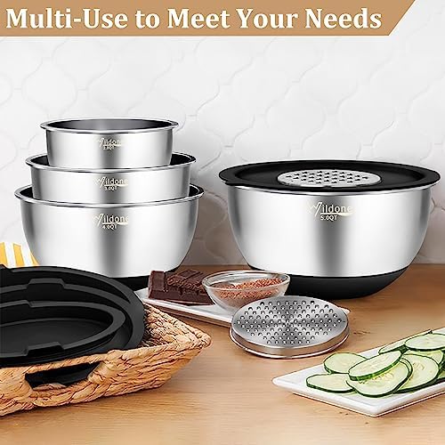 Wildone Mixing Bowls with Airtight Lids, Stainless Steel Nesting Bowls Set