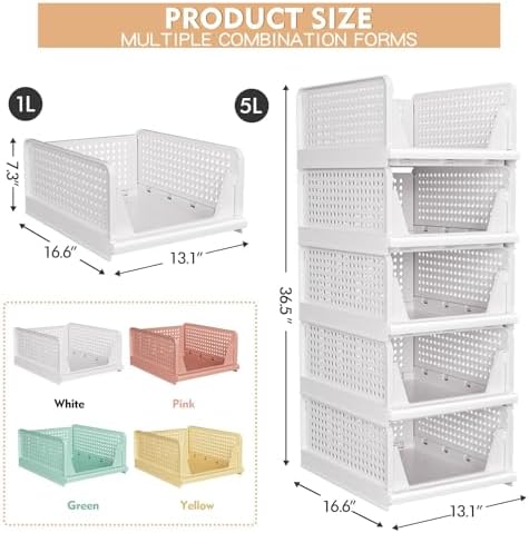 caktraie 5 Pack Stackable Closet Storage Basket - Stackable Storage Bins