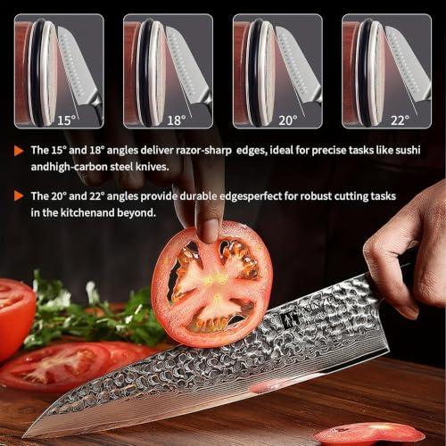 Rolling Knife Sharpener for Ultra Razor Sharp Edges Knife Sharpening Kit, Rolling Knife Sharpener Kit with Diamond and Stainless Steel Disc for Sharpening and Honing, 15°/18°/20°/22°