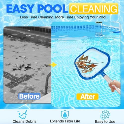 Pool Skimmer Net, Professional Swimming Pool Leaf Skimmer with Heavy Duty Frame, Fine Nylon Flat Mesh for Fast Debris Cleaning, for Above Ground & In-Ground Pools