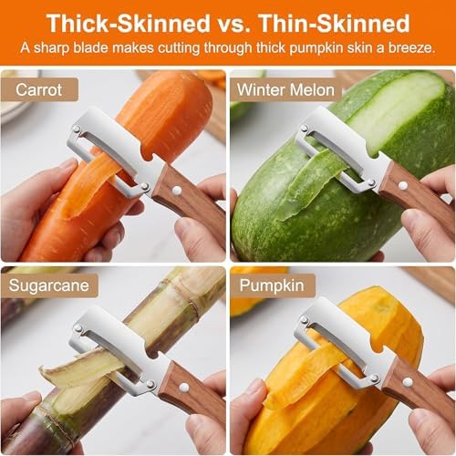 Premium Kitchen Peeler with Bottle Opener,Thickened by 1.8mm&420J2-Equivalent High-Carbon Stainless Steel Blade Multi-functional Peelers for Fruit&Vegetable with Wooden Handle,Right-Hand use [2 Pack]