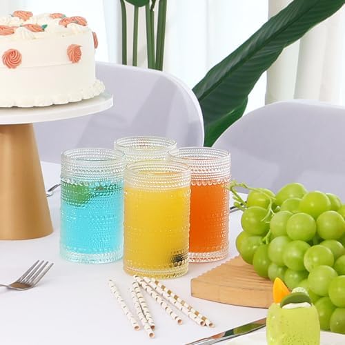 Moretoes 12 Oz Hobnail Drinking Glasses Set of 12