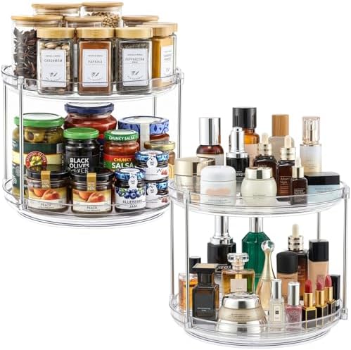2 Set 2 Tier Clear Acrylic Lazy Susans, Non-Skid Turntable Organizer, 12''