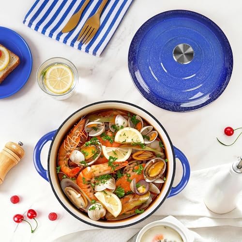 5 QT Enameled Cast Iron Dutch Oven Pot with Lid & Gold Powder