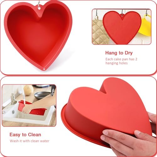 Alimat PluS 8 Inch Heart Shaped Cake Pans Set of 2 with Hanging Hole(Red)