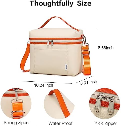 NOL 8L Insulated Lunch Bag for Women, Medium(normal), Cream/orange