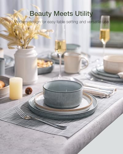 Famiware Star Stoneware Dinnerware Set, Reactive Glaze Plates & Bowls for 4