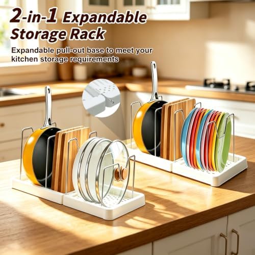 Expandable Pot and Pan Organizer Under Cabinet with 12 Adjustable Dividers