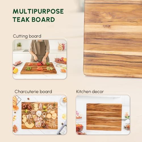BEEFURNI Teak Wood Cutting Board with Hand Grip (20x15x1.25", M)