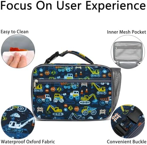 GYEUKHAM Insulated Lunch Box for School, Thermal Reusable Durable Freezable Lunch Bags for Kids Boys Girls Men Women - Small Soft Cooler Portable Lunch Tote Kit for Work Picnic Travel,Excavator