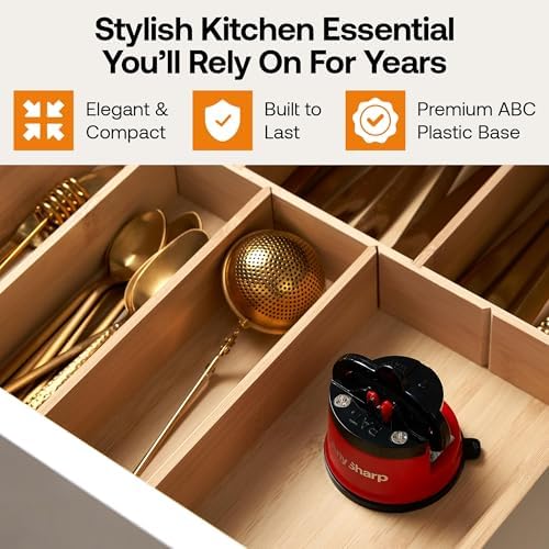 AnySharp – GLOBAL – Easy to Use, Hands Free Knife Sharpener - Red