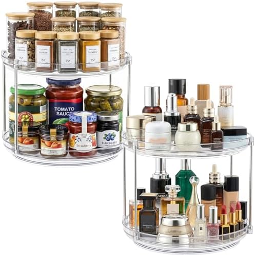 2 Set 2 Tier Clear Acrylic Lazy Susans, Non-Skid Turntable Organizer, 11''