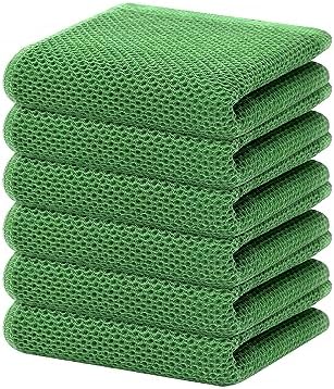 Homaxy 100% Cotton Waffle Weave Kitchen Dish Towels 6-Pack, Grass Green