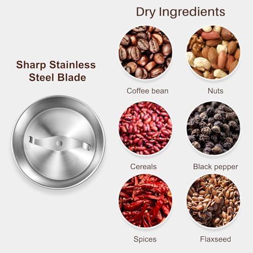 Secura Electric Coffee Grinder and Spice Grinder with Stainless Steel Blades, 1 Removable Bowl, Stainless (Pack of 4)
