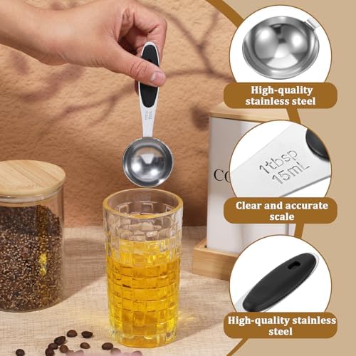 2Pcs 1 Tbsp (3tsp, 15ml, 1/2oz) Single Measuring Spoons, Stainless Steel Measure Scoop with Black Silicone Grip Measuring Scoop Dishwasher Safe for Coffee Pet Food Grains Protein Spices Dry Goods