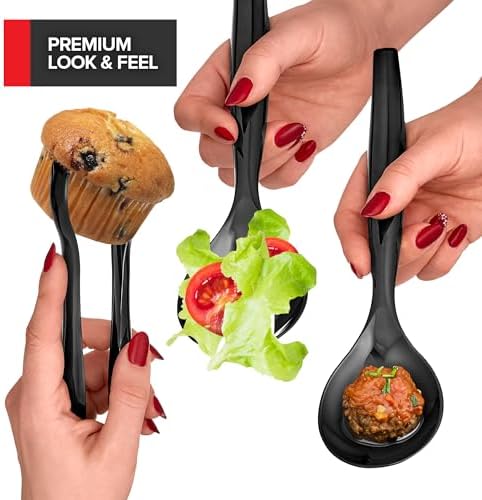 18 Count Disposable Serving Utensils, Black Plastic Serving Utensils Set for Catering Weddings, Holiday Parties, and More, Disposable Serving Spoons for Buffet, Party Utensils, Stock Your Home