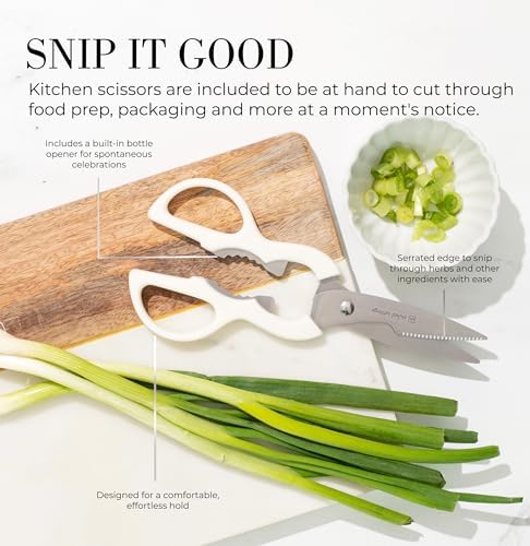 Styled Settings White Knife Set with Block and Sharpener, 14-Piece