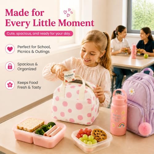 LOVELYWIND Lunch Box for Women, Insulated Lunch Bag, Pink Dot Tote
