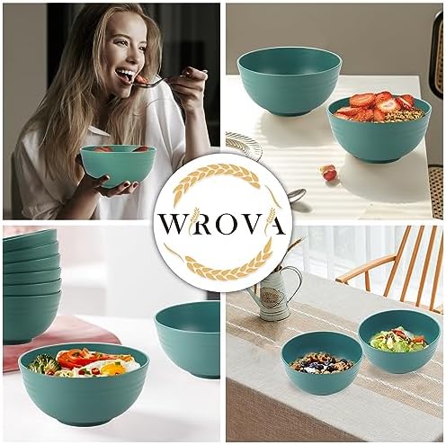 Wrova Wheat Straw Bowl Sets,8 PCS Unbreakable Cereal Bowls 26 OZ,Microwave and Dishwasher Safe Bowls,Kids Bowl suitable for cereal,salad,snack and soup (Green)